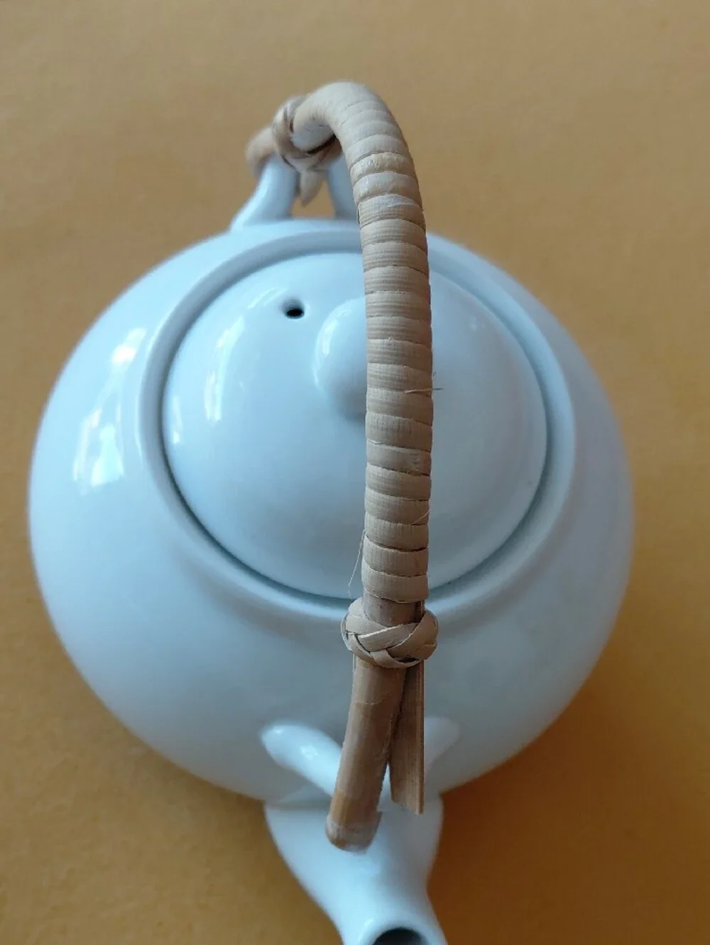 Pier 1 White Ceramic Teapot with Woven Handle